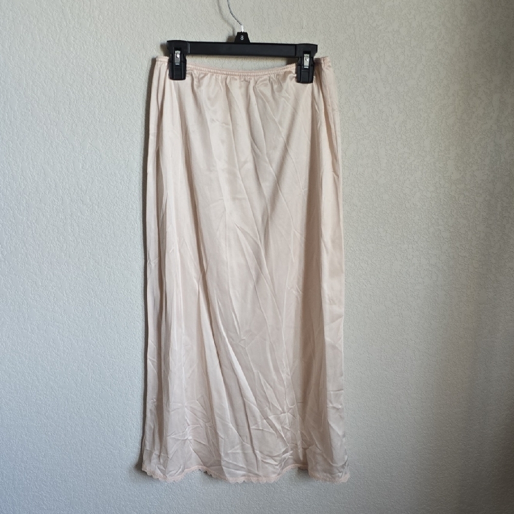Adonna Cream Satin Midi Slip Skirt | 100% Nylon Lingerie Medium M